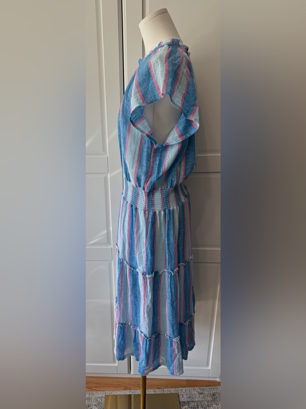 Rails Amellia Kona Striped Blue and Pink Tiered Midi Dress Linen Blend Large - Picture 10 of 13